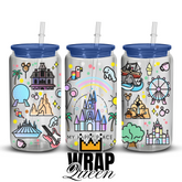 My Happy Place mouse land UV DTF 16oz Glass Cup Wrap